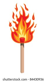 Burning match stick on a white background, vector illustration