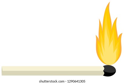 Burning match stick. Open flame. Vector illustration.