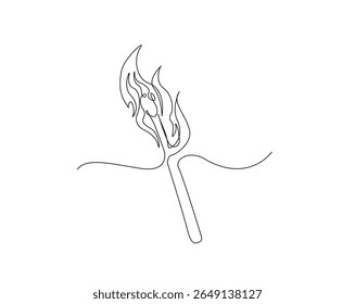 Burning match stick  outline drawing illustration. one continuous line drawing of match stick burn.