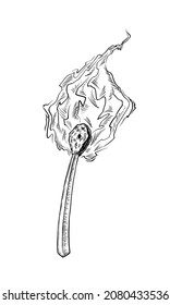 Burning match. Vector graphic illustration in cartoon style on white background.
