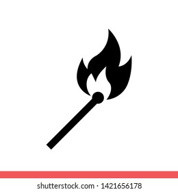 Burning match vector icon, fire symbol. Simple, flat design for web or mobile app