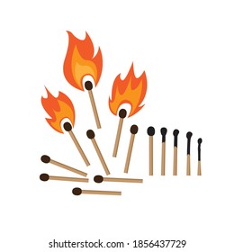 Burning match - vector illustration isolated on white background.