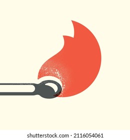 A burning match. Vector image with grainy texture