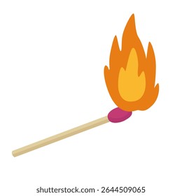 Burning match vector. Matchstick burning clipart. Flat vector in cartoon style.