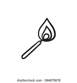 Burning match vector sketch icon isolated on background. Hand drawn Burning match icon. Burning match sketch icon for infographic, website or app.