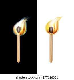 burning matches isolated on black and white background