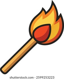 Burning Matchstick Fire Flame Clipart Illustration. Lit Match Fire Icon Simple Vector Design. Blazing with Flame Heat and Energy Symbol. Matchstick on Fire Flat Style Clipart.
