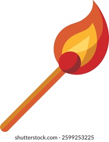 Burning Matchstick Fire Flame Clipart Illustration. Lit Match Fire Icon Simple Vector Design. Blazing with Flame Heat and Energy Symbol. Matchstick on Fire Flat Style Clipart.