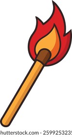Burning Matchstick Fire Flame Clipart Illustration. Lit Match Fire Icon Simple Vector Design. Blazing with Flame Heat and Energy Symbol. Matchstick on Fire Flat Style Clipart.