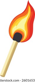 Burning Matchstick Fire Flame Clipart Illustration. Lit Match Fire Icon Simple Vector Design. Blazing with Flame Heat and Energy Symbol. Matchstick on Fire Flat Style Clipart.