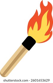 Burning Matchstick Fire Flame Clipart Illustration. Lit Match Fire Icon Simple Vector Design. Blazing with Flame Heat and Energy Symbol. Matchstick on Fire Flat Style Clipart.