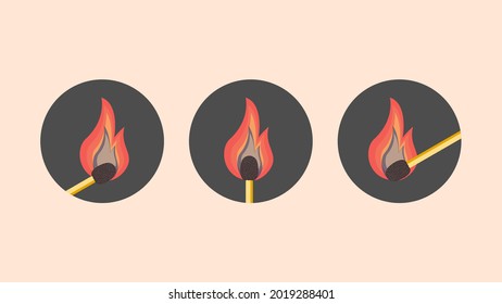 Burning matchstick with fire flame isolated on pink background. Match, fire, flame, sparks.