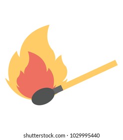 
Burning matchstick, Fire flat icon
