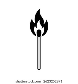 Burning Matchstick With Flame Black Silhouette Illustration Isolated On White Background