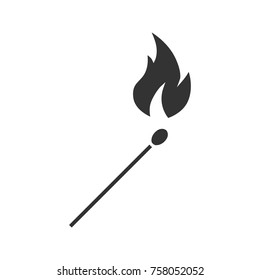 Burning matchstick glyph icon. Arson. Silhouette symbol. Negative space. Vector isolated illustration