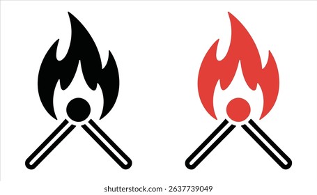 Burning Matchstick Icon with Flame. Fire Symbol Vector Illustration.	
