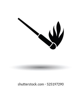 Burning matchstick icon. White background with shadow design. Vector illustration.