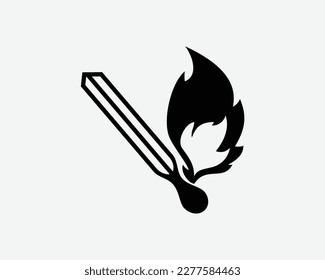 Burning Matchstick Light Match Stick Fire Flame Burn Black White Silhouette Symbol Icon Sign Graphic Clipart Artwork Illustration Pictogram Vector