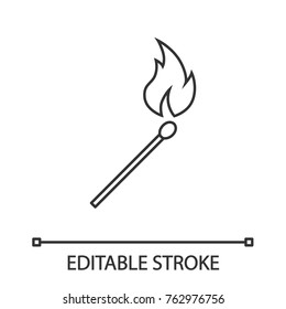 Burning matchstick linear icon. Arson. Thin line illustration. Contour symbol. Vector isolated outline drawing. Editable stroke