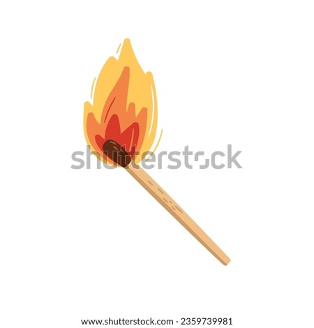 Burning matchstick. Match stick with fire vector illustration of fire and matchstick, burn flame isolated, ignite and light heat