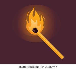 Burning matchstick match stick flame concept. Vector flat graphic design illustration