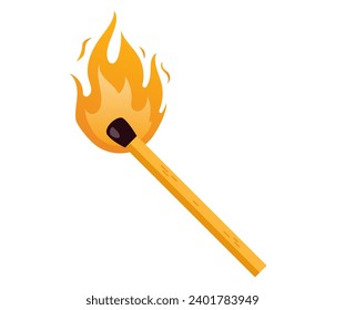 Burning matchstick match stick flame concept. Vector flat graphic design illustration