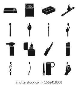 Burning matchstick and matchbox vector black icon. Set icon of lighter electronic and igniter with flame. Vector set illustration of match burnt,matchbox.