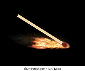 burning matchstick on a black background