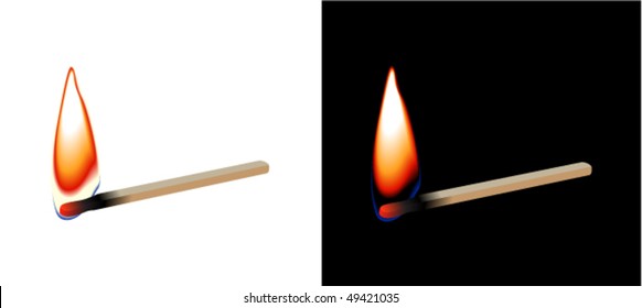 Burning matchstick on black - vector