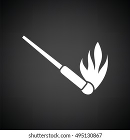 Burning matchstik icon. Black background with white. Vector illustration.