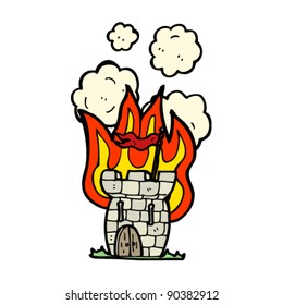 brennender mittelalterlicher Turmkartoon