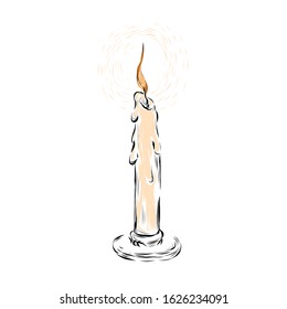 Burning melting wax candle. Vector element. 