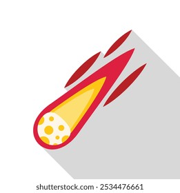 Burning meteorite flying at high speed leaving a trail of fire
