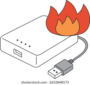 Batería móvil en llamas – Ilustración de riesgo de incendio