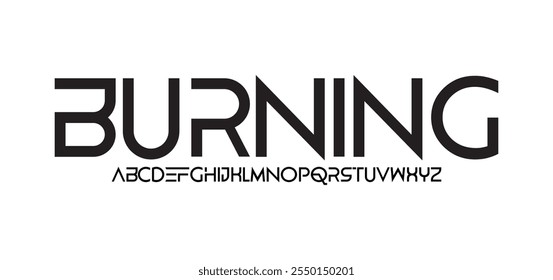 Burning, Modern Tech Font. Futuristic and sans serif Font. Regular Italic Uppercase Lowercase Typography urban style alphabet fonts for fashion, sport, technology, digital, movie, vector illustration
