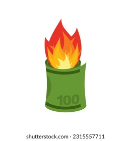 Burning money. banknotes on fire. Vector illustration