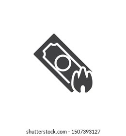 Burning money bill vector icon. filled flat sign for mobile concept and web design. Paper money burn glyph icon. Symbol, logo illustration. Vector graphics