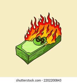 Burning Money Cartoon Vector Illustration