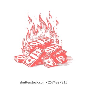 Burning Money hand drawn sketch vector