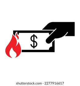 Burning money icon design. Money in fire icon illustration. isolated on white background.