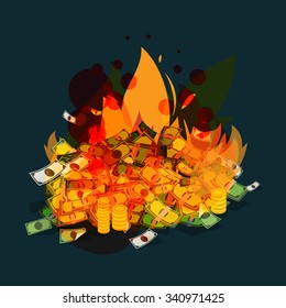 burning money - vector illustration