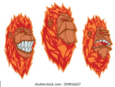 Burning monkey heads. Chinese symbol of the year. Sticker