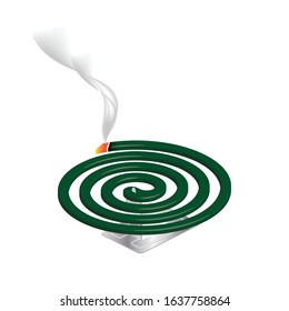 Burning mosquito coil with smoke. Vector