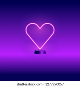 Burning neon heart lamp. Gradient vector illustration