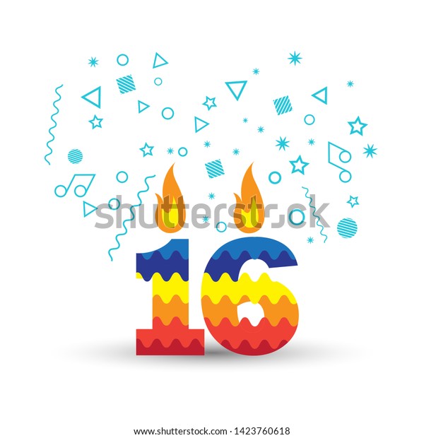 Burning Number 16 Birthday Candles Colors Stock Vector (Royalty Free ...