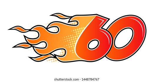 Burning number. Flame flat style numerals isolated on white background. Vector illustration.
