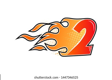 Burning number isolated on white background. Flame shape alphabet in flat style. Vector illustration.