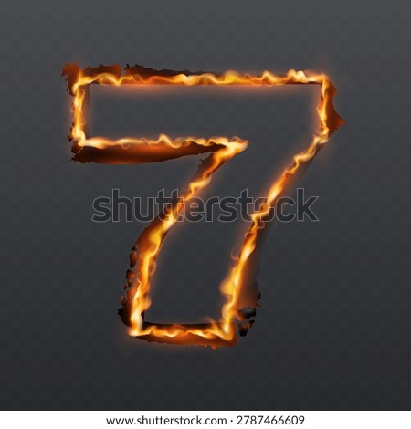 Burning number seven outlined by bright orange and yellow flames against a transparent background