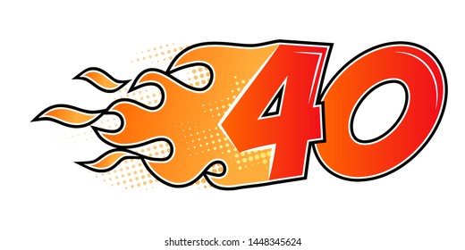 Burning numbers set. Flame flat style numerals isolated on white background. Vector illustration.