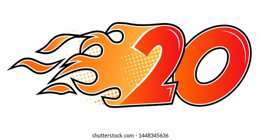 Burning numbers set. Flame flat style numerals isolated on white background. Vector illustration.